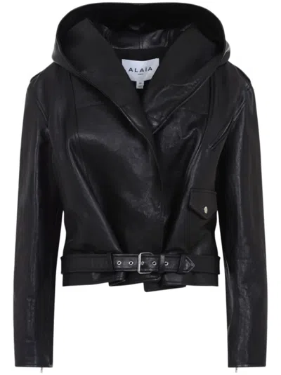 Alaïa Black Hooded Leather Jacket