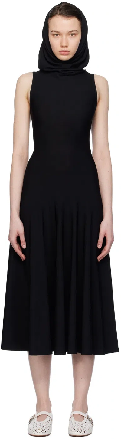 Alaïa Black Hooded Maxi Dress In 995 - Noir Alaia