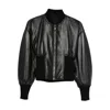 Alaïa Womens Noir Alaia Cinched Leather Bomber Jacket In Black