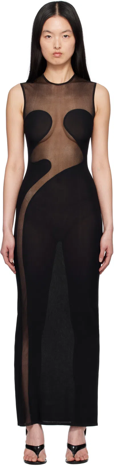 ALAÏA BLACK KNIT MOLDED BODYCON MAXI DRESS