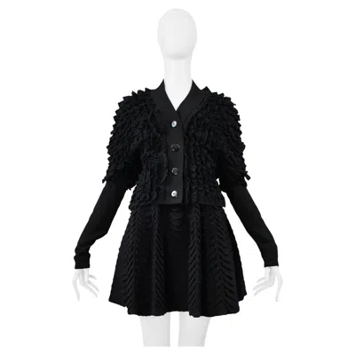 Pre-owned Alaïa Alaia Black Knit Ruffle Cardigan And Fan Circle Skirt Ensemble