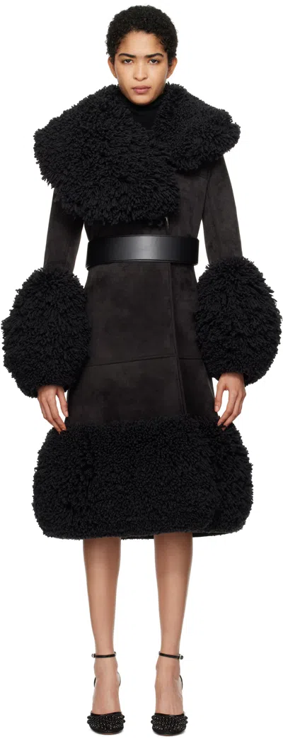Alaïa Black Knitted Tailored Faux-shearling Coat In 994 - Ebene/noir