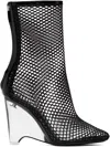 Alaïa La Cage Mesh And Pvc Wedge Ankle Boots In 999 Noir