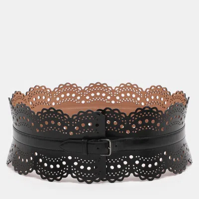 Pre-owned Alaïa Black Laser Cut Leather Corset Belt 85cm