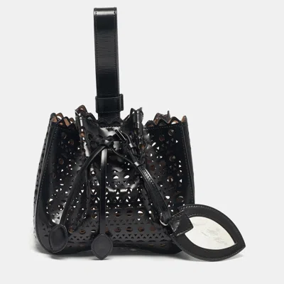 Pre-owned Alaïa Black Laser Cut Leather Small Rose Marie Bucket Bag