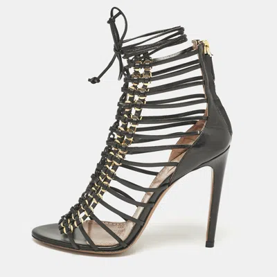 Pre-owned Alaïa Black Leather Ankle Tie Sandals Size 37.5