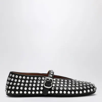 ALAÏA ALAÏA BLACK LEATHER BALLERINA WITH CRYSTALS