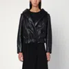 Alaïa Black Leather Biker Jacket With Hood In Black