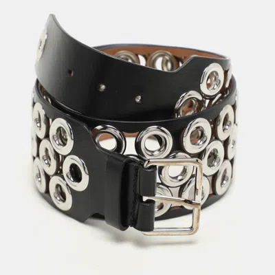 Pre-owned Alaïa Black Leather Grommet Waist Belt 75cm
