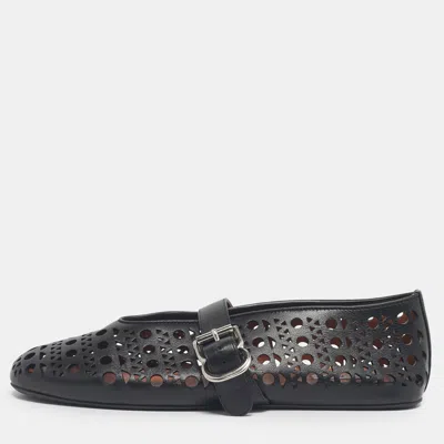 Pre-owned Alaïa Black Leather Mary Jane Ballet Flats Size 40