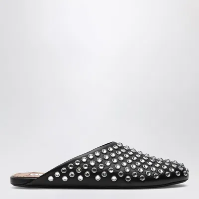 ALAÏA BLACK LEATHER MULE FLAT WITH CRYSTALS
