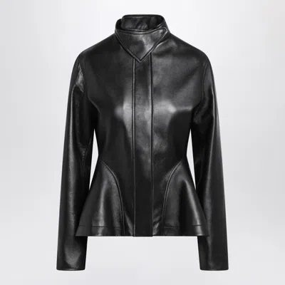 ALAÏA ALAIA BLACK LEATHER PEPLUM JACKET WOMEN
