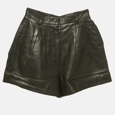 Pre-owned Alaïa Black Leather Pleated Shorts M