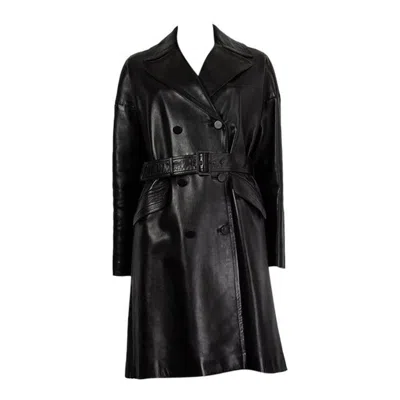 Pre-owned Alaïa Alaia Black Leather Trench Coat Jacket 38