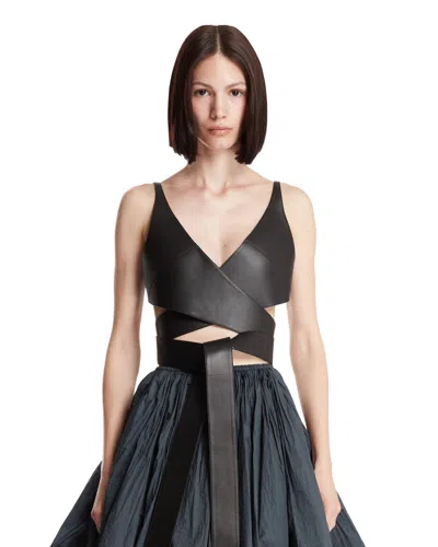 Alaïa Black Leather Wrap Top