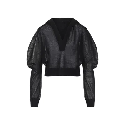 ALAÏA BLACK LONG SLEEVES HOODED TOP