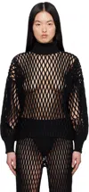 Alaïa Black Macramé Knit Loose Turtleneck In 995 - Noir Alaia