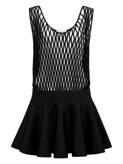 Alaïa Black Macrame Knit Skater Dress