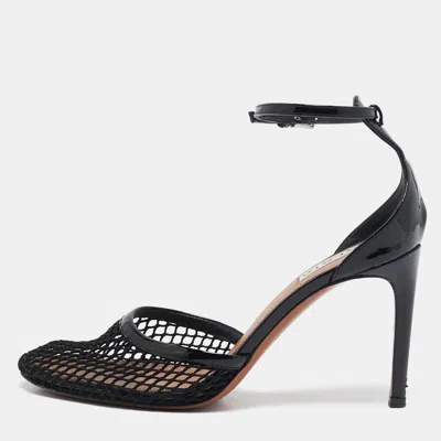 Pre-owned Alaïa Black Mesh And Patent Leather Fishnet Ankle Strap Sandals Size 36