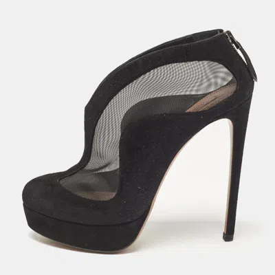 Pre-owned Alaïa Black Mesh And Suede Accent Booties Size 38.5
