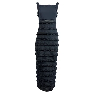 Pre-owned Alaïa Black Midi Ruffled Dress