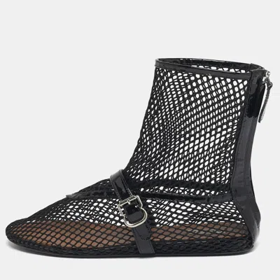 Pre-owned Alaïa Black Net And Patent Leather Ankle Length Boots Size 39