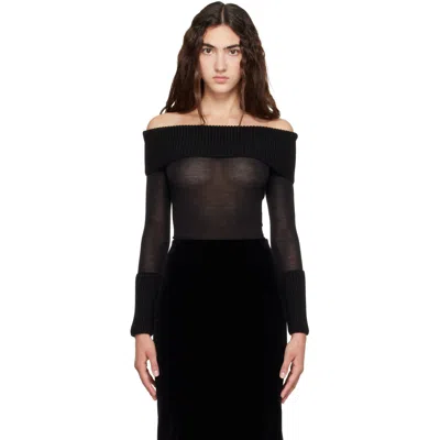 Alaïa Black Off-shoulder Wool Bodysuit In 995 - Noir Alaia