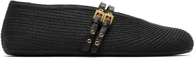 Alaïa Leather-trimmed Straw Ballet Flats In Black