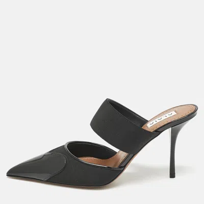 Pre-owned Alaïa Black Patent Leather And Grosgrain Le Coeur Mules Size 39