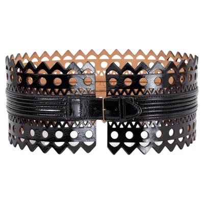 Pre-owned Alaïa Alaia Black Patent Leather Vienne Wave Corset Waist Belt 80