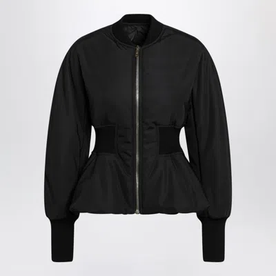 Alaïa Black Peplum Bomber Jacket In Wool Blend