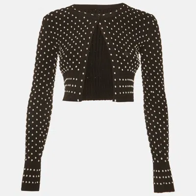 Pre-owned Alaïa Black Polka Dots Rib Knit Crop Cardigan S