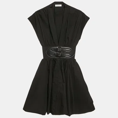 Pre-owned Alaïa Black Poplin Leather Buckle Mini Japanese Dress Xs