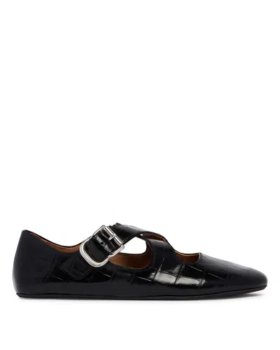Alaïa Black Python-print Criss-cross Flat Ballerina Shoes