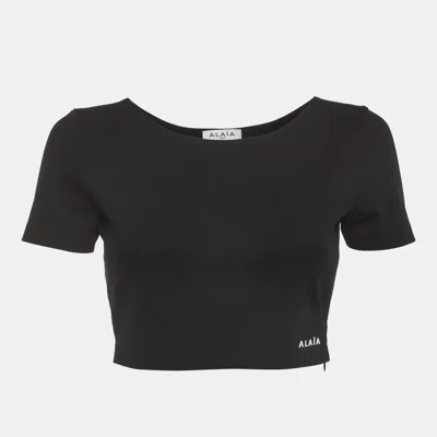 Pre-owned Alaïa Black Rib Knit Short Sleeve Crop Top S
