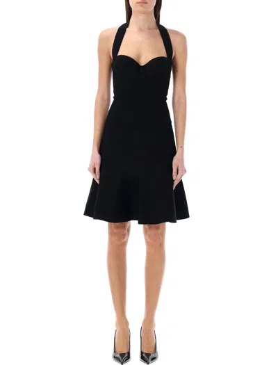 Alaïa Black Ribbed Dress With Halter-neck And Flared Skirt For Women In Black_alaia