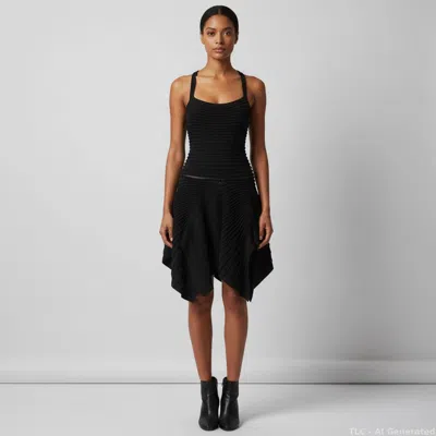 Pre-owned Alaïa Black Ribbed Knit Asymmetric Mini Dress Xs