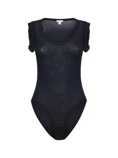 Alaïa Black Ribbed Modal And Cashmere Blend Bodysuit
