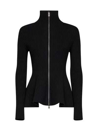 Alaïa Womens Noir Alaia Ribbed Peplum-hem Wool-blend Cardigan In Black