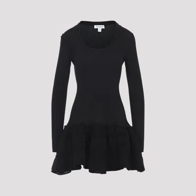 Alaïa Alaia Black Ruffle Wool Mini Dress