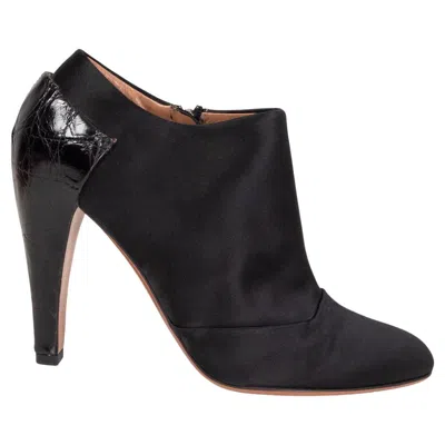 Pre-owned Alaïa Alaia Black Satin Croco Embossed Heel Ankle Boots Shoes 37.5