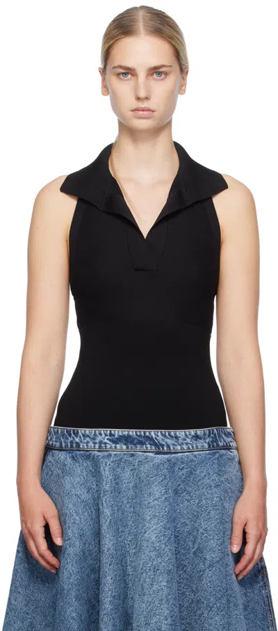 Alaïa Black Spread Collar Bodysuit In 995 - Noir Alaia