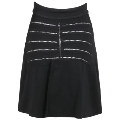Pre-owned Alaïa Alaia Black Stretch A-line Mini Skirt W/crochet Detail