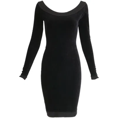 Pre-owned Alaïa Alaia Black Stretch Velvet Bodycon Mini Dress W/open Back