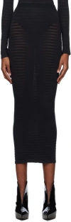 Alaïa Black Striped Midi Skirt In 995 - Noir Alaia