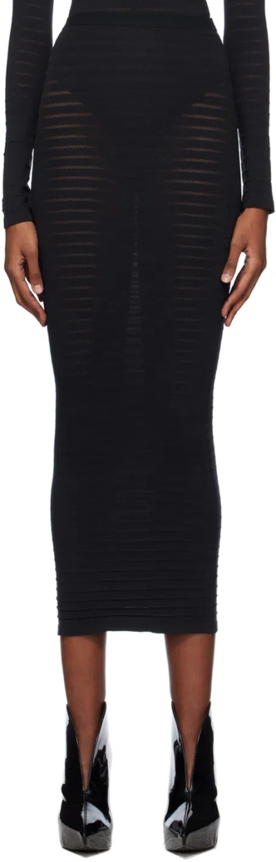 Alaïa Black Striped Midi Skirt In 995 - Noir Alaia
