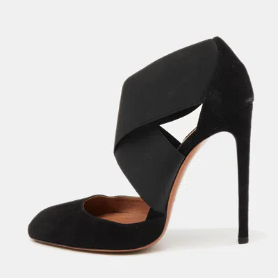 Pre-owned Alaïa Black Suede And Stretch Fabric Cross Strap Pumps Size 38.5