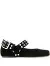 Alaïa Suede Ballerinas With Buckle Detail And Studded Strap In Black