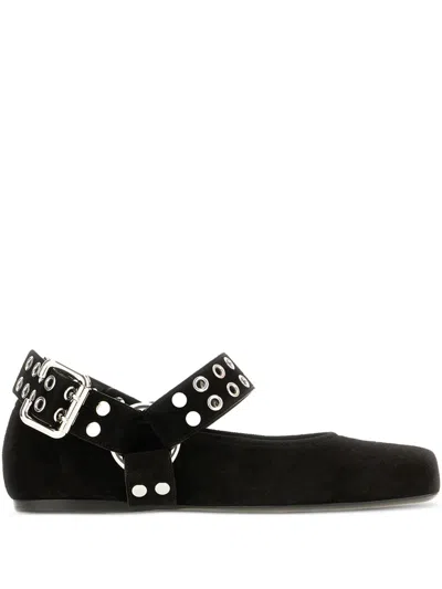 ALAÏA ALAIA BLACK SUEDE BALLERINA WITH STUDDED STRAP