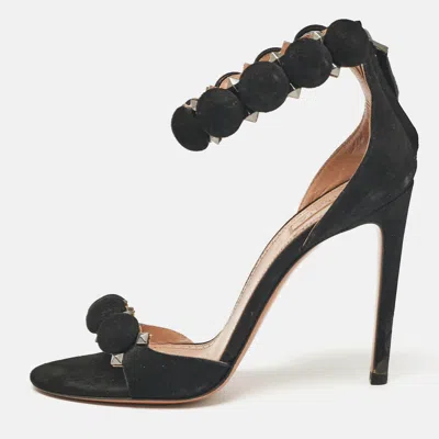Pre-owned Alaïa Black Suede Bombe Ankle Strap Sandals Size 36